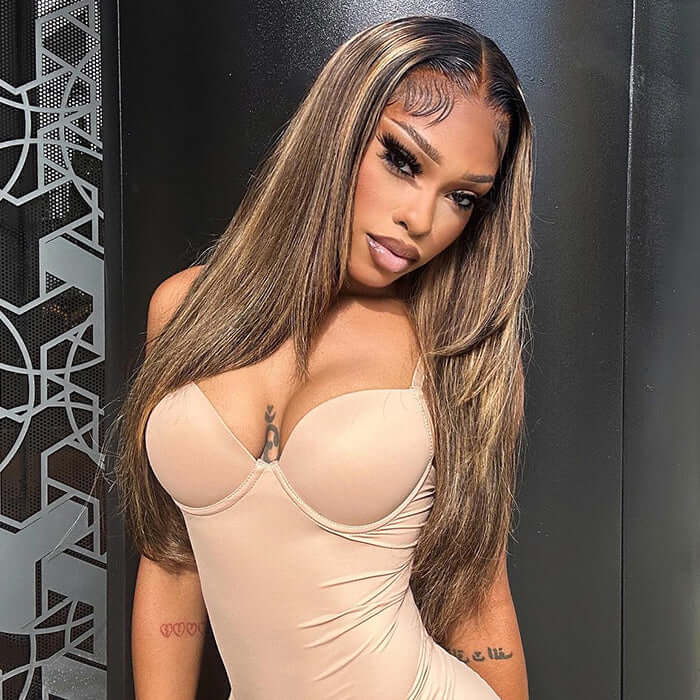 Highlight Layered Cut Glueless 13x4 13x6 Undetectable HD Lace Front Wig Pre-bleached 100% Human Hair Wigs