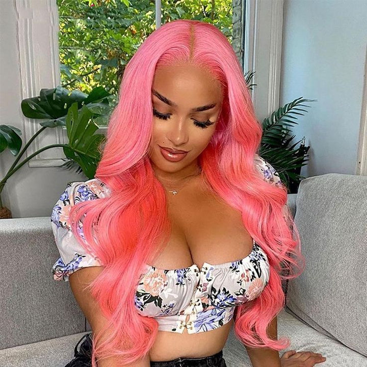 Pink Wig Body Wave Virgin Human Hair Wigs Colored Transparent Lace Front Wig Ideas
