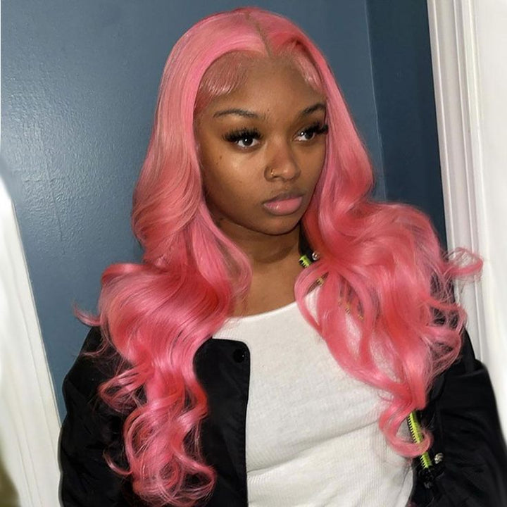 Pink Wig Body Wave Virgin Human Hair Wigs Colored Transparent Lace Front Wig Ideas