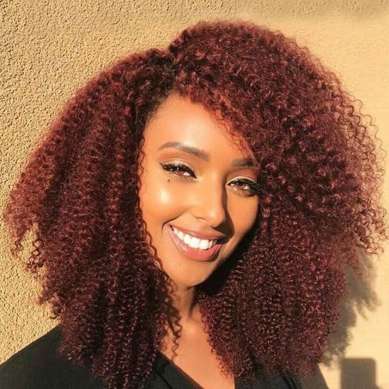 Pre-Cut 4C Afro Kinky Curly Wig Auburn Brown 13x4 Lace Frontal Air Wig