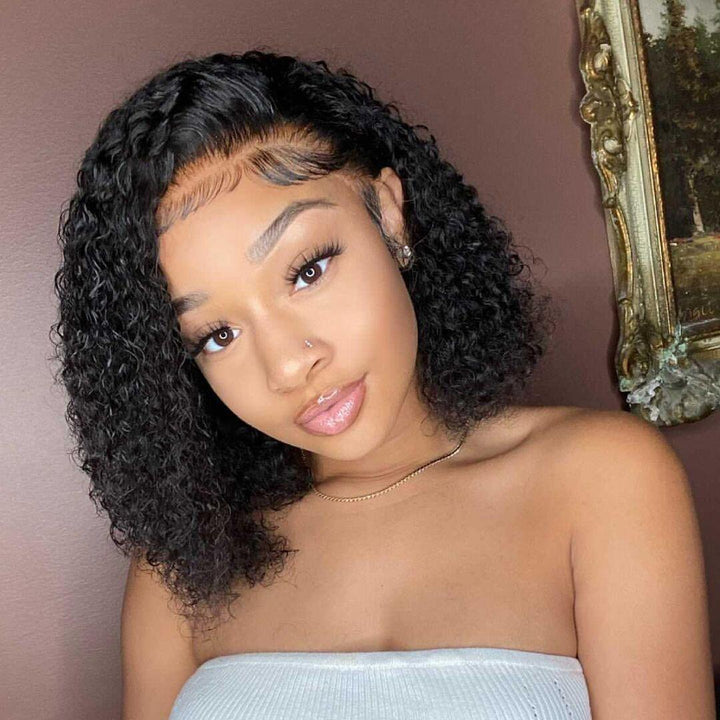 Short Bob Wig Jerry Curly Human Hair Wigs for Women Pre-Plucked 13x4 Transparent Lace Wig