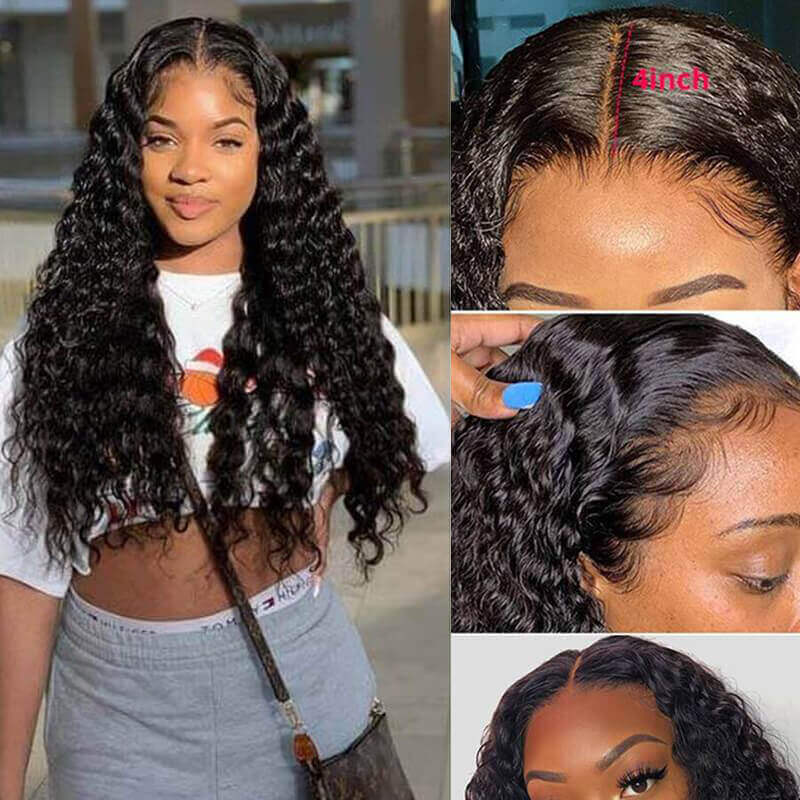 Super Sale Deep Wave 13x4/13x6 Lace Frontal Human Hair Wig Natural Black