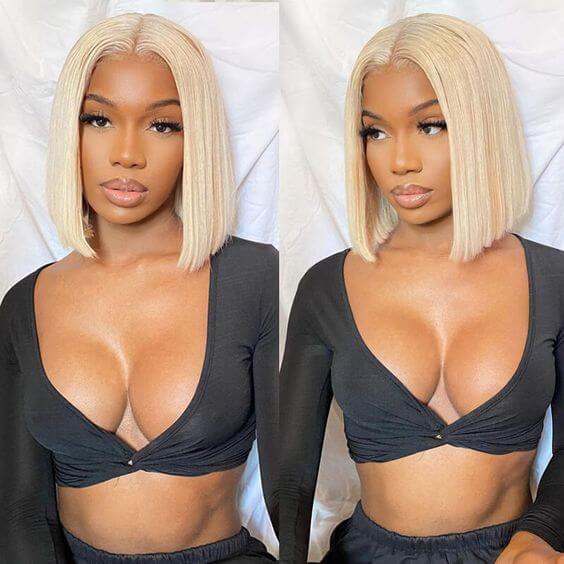 613 Blonde Short Bob Straight 13*4 Lace Front Human Hair Wigs 4*4 Lace Closure Wig