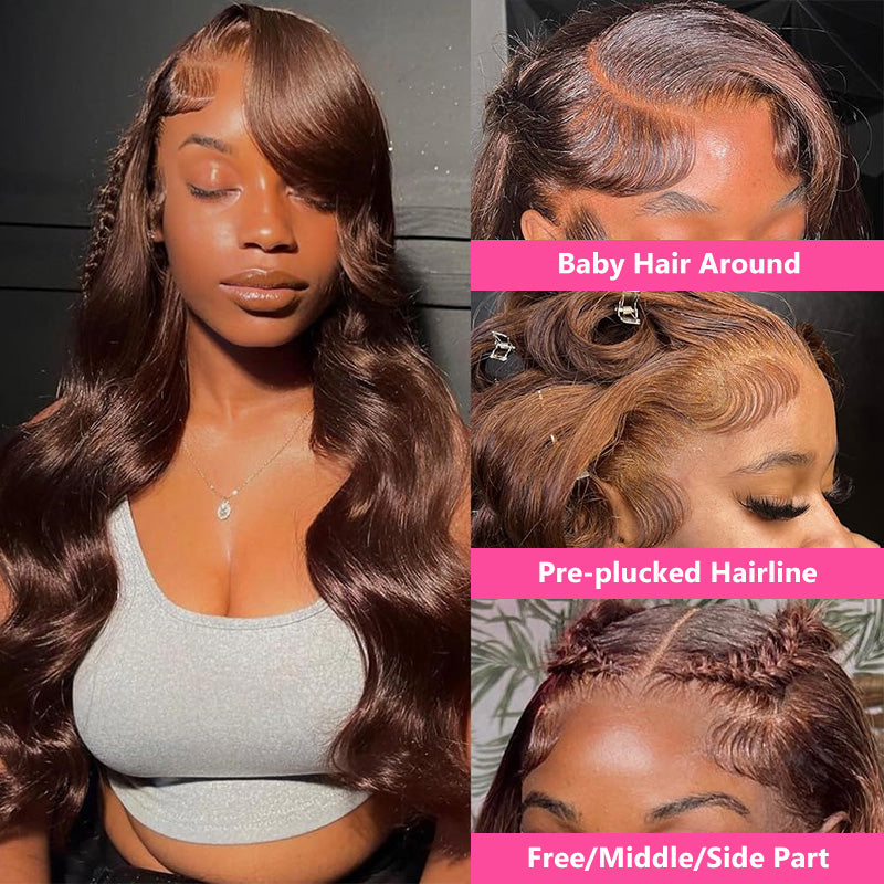 Bling Hair Brown Colored Human Hair 13x4 13x6 Lace Frontal Wig Body Wave Ready to Wear Glueless 6x4 Pre-Cut Lace Closure Wig #4