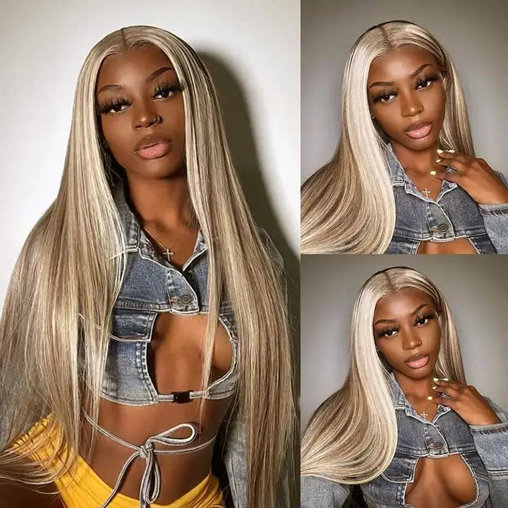 Customized Blonde Balayage on Brown Hair Transparent 13x4 &13x6 Lace Frontal Wig