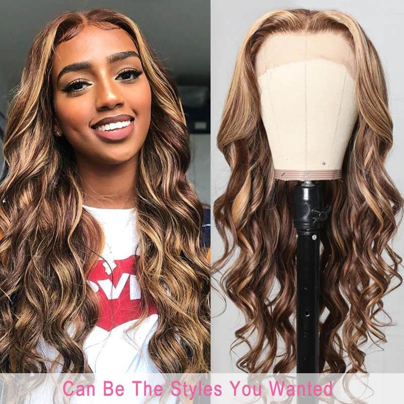 Honey Blonde Piano Highlights Color Hair Straight Colored Wigs
