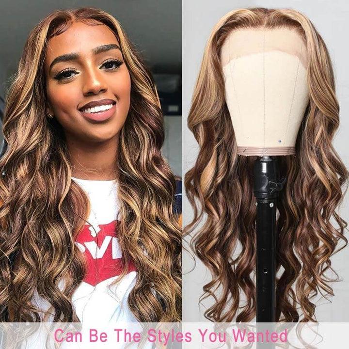 Honey Blonde Piano Highlights Color Hair Straight Colored Wigs