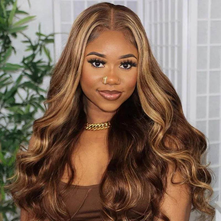 Honey Blonde Piano Highlights Color Hair Straight Colored Wigs