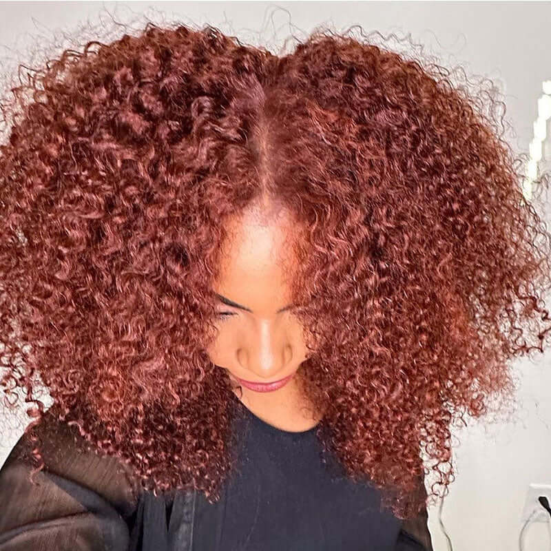 Pre-Cut 4C Afro Kinky Curly Wig Auburn Brown 13x4 Lace Frontal Air Wig