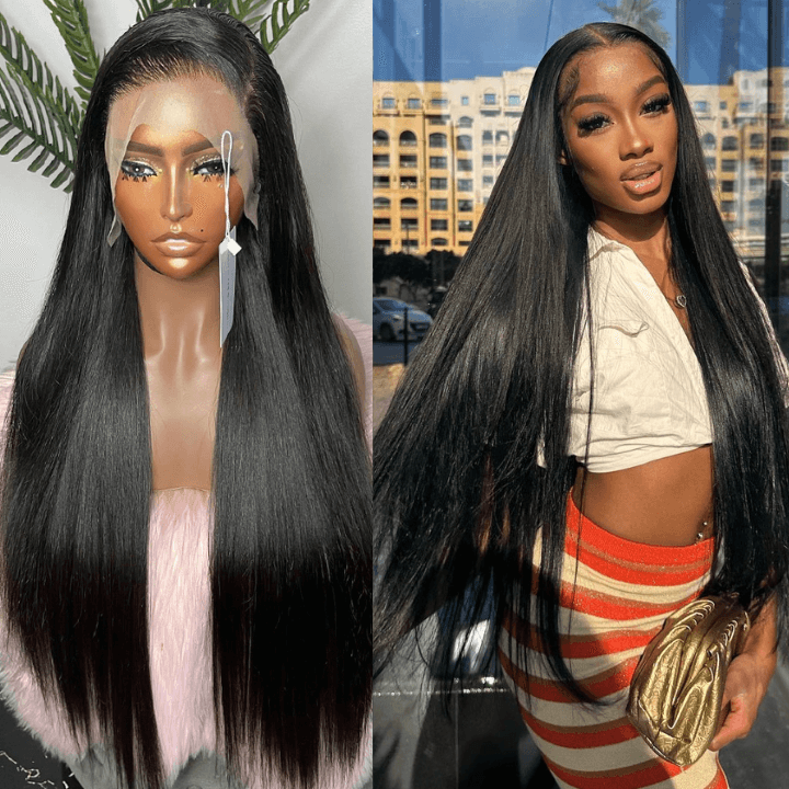 Super Sale $109=22" Straight 13x4 Lace Front Human Hair Wigs 150% Density