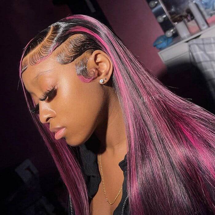 Highlight Green/Pink Body Wave Lace Front Wig Colored Brazilian Remy Virgin Hair Glueless Wig丨No Code Need