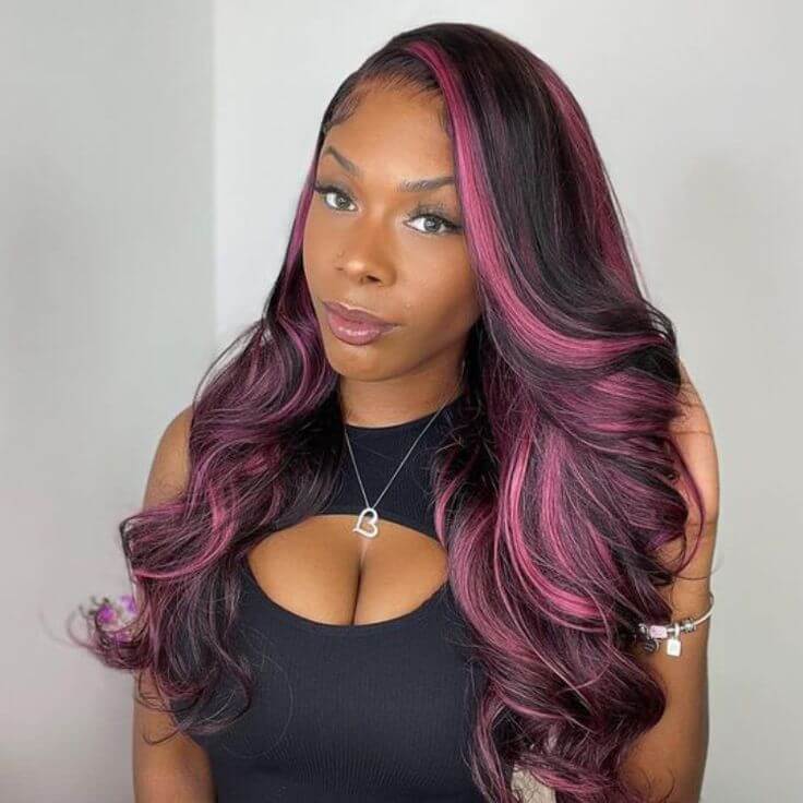 Highlight Green/Pink Body Wave Lace Front Wig Colored Brazilian Remy Virgin Hair Glueless Wig丨No Code Need
