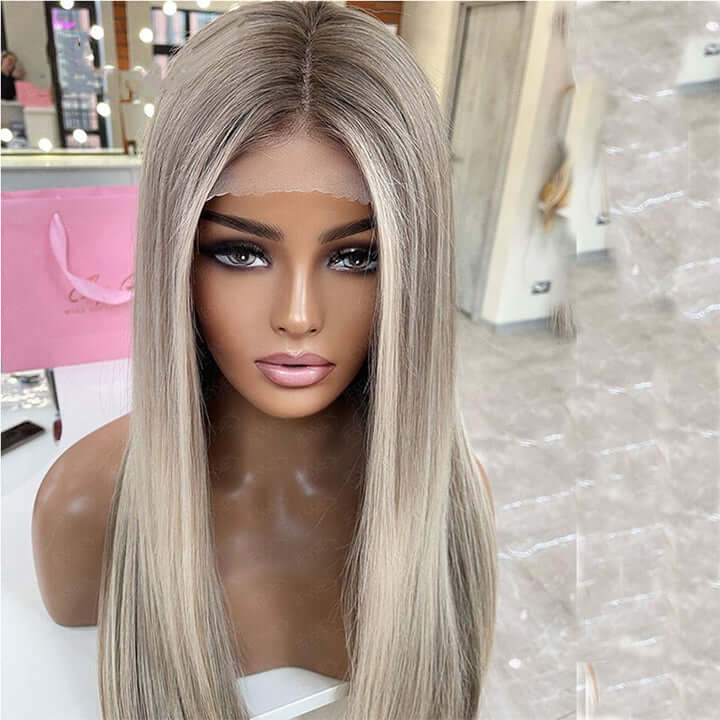 Balayage Highlight Brown Mix Blonde 613 Straight 13x4 Lace Front Wig Glueless 4x4 Lace Human Hair Wig