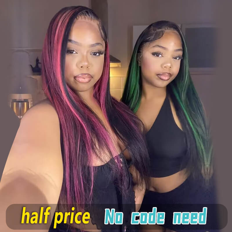 Highlight Green/Pink Body Wave Lace Front Wig Colored Brazilian Remy Virgin Hair Glueless Wig丨No Code Need