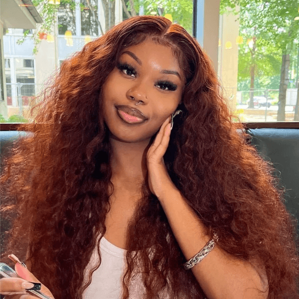 Water Wave Auburn Reddish Color Wig Transparent Lace Human Hair Wig