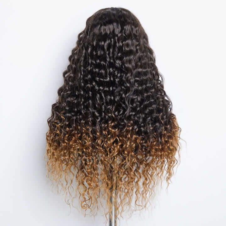 Fluffy Brown Ombre Highlights Water Wave Glueless 5x5 Closure HD Lace Wig
