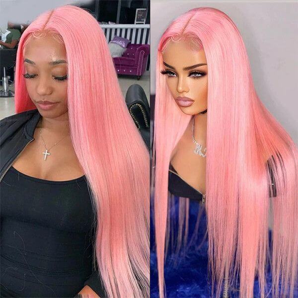 Light Pink Color Straight Lace Front Wig