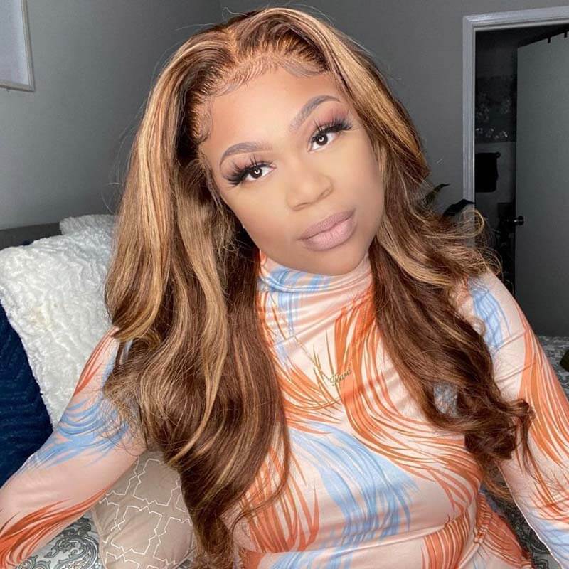 Honey Blonde Piano Highlights Color Hair Straight Colored Wigs
