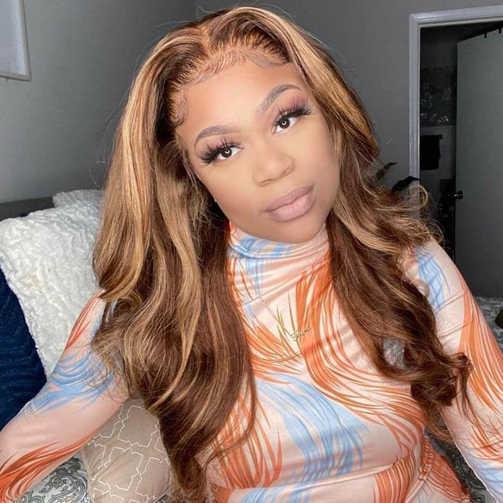 Honey Blonde Piano Highlights Color Hair Straight Colored Wigs