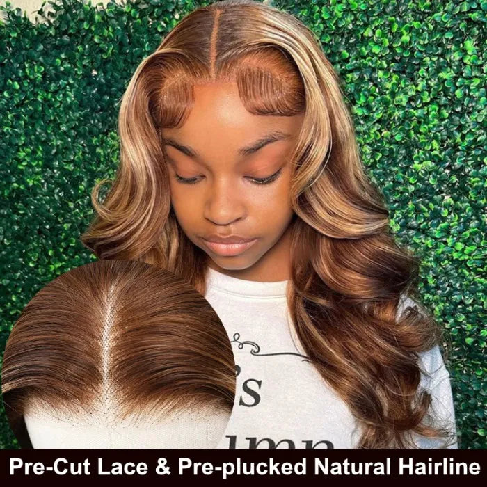 Wear Go Pre Cut Lace Honey Blonde Highlights Body Wave Air Wig