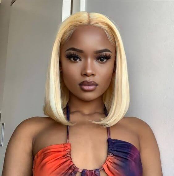613 Blonde Short Bob Straight 13*4 Lace Front Human Hair Wigs 4*4 Lace Closure Wig