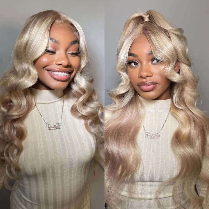 Perfect Flawless Ash Blonde Straight Highlight Glueless Lace Frontal Human Hair Wigs BlingHair