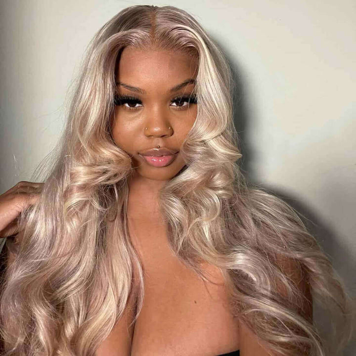 Perfect Flawless Ash Blonde Straight Highlight Glueless Lace Frontal Human Hair Wigs BlingHair