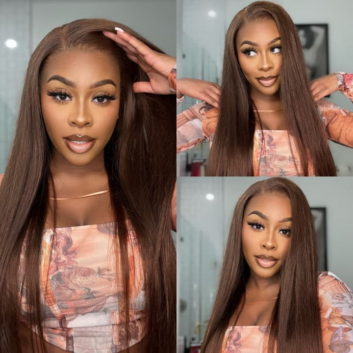 #4 Chestnut Brown Colored Lace Front Human Hair Wigs Glueless 5x5 Lace Wig