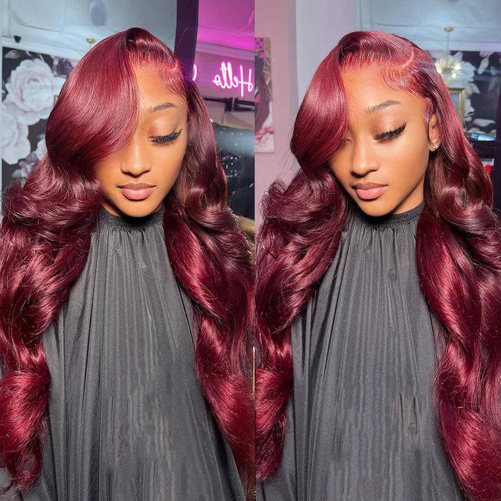 Super Sale Burgundy 99J Body Wave 13x4/13x6 Lace Front Human Hair Wigs 180% 200% Density