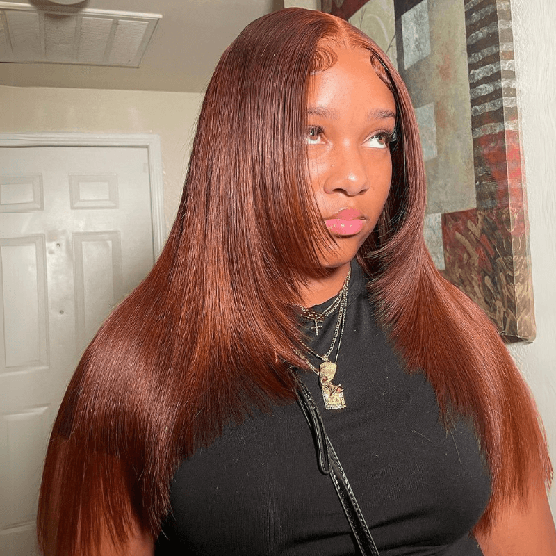 Glueless Layered Cut Reddish Brown 13x4 13x6 Undetectable Lace Front 100% Human Hair Wig
