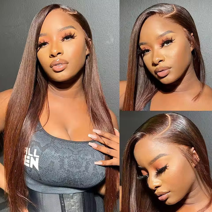 Bling Hair Brown 13x4/13x6 Lace Front Human Hair Wigs Color #4 Straight Lace Frontal Wig 180% Density