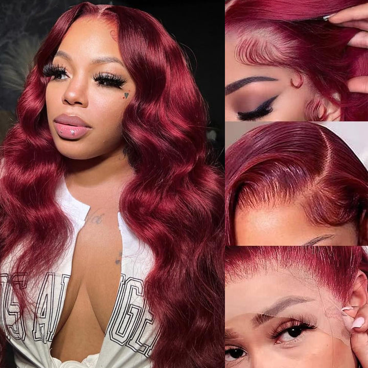 Super Sale Burgundy 99J Body Wave 13x4/13x6 Lace Front Human Hair Wigs 180% 200% Density