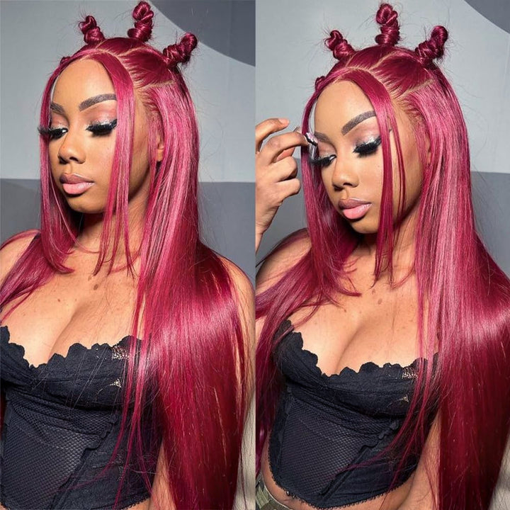Super Sale Burgundy 99J 13x4/13x6 Lace Front Human Hair Wigs Straight 180% 200% Density