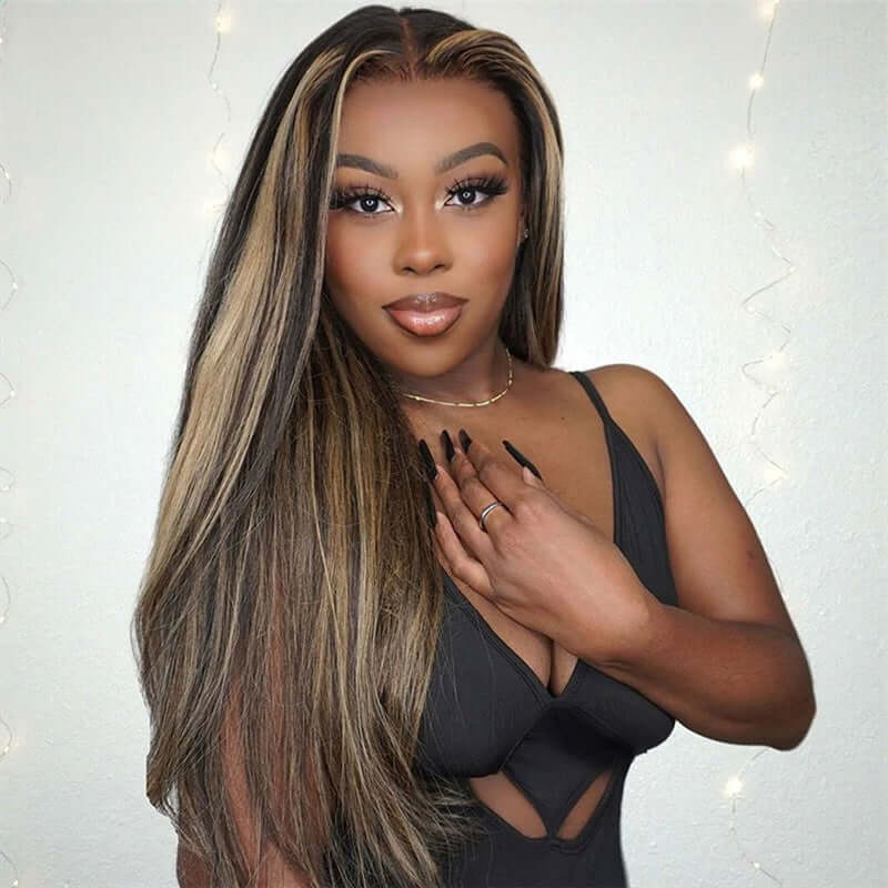Balayage Highlights Straight Human Hair P1B/27 Pre-Plucked Wig For Woman