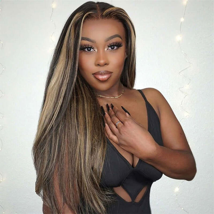 Balayage Highlights Straight Human Hair P1B/27 Pre-Plucked Wig For Woman