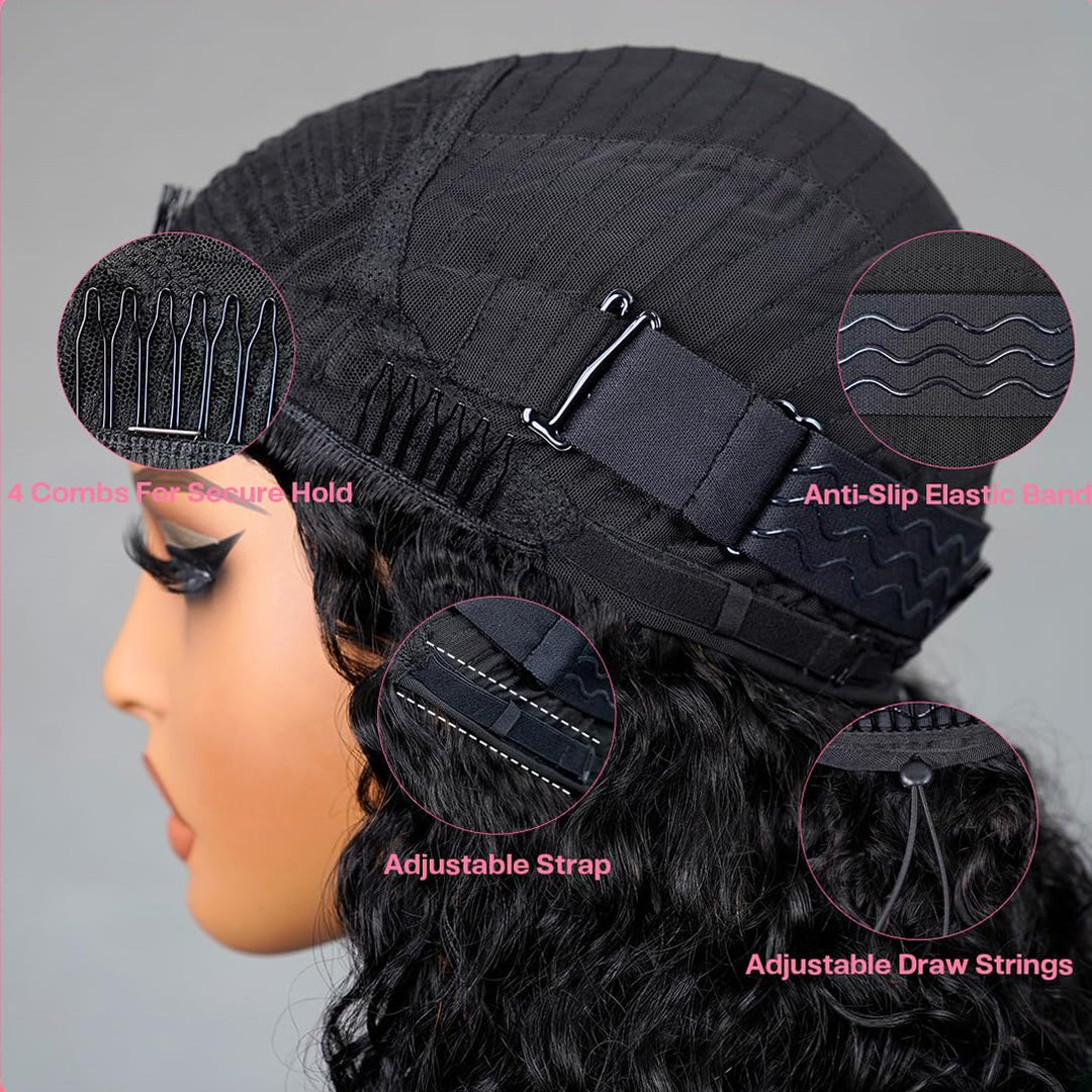[No Code Needed] 3 In 1 Curly Half Wig Human Hair Flip Over Glueless Wig with Drawstrings