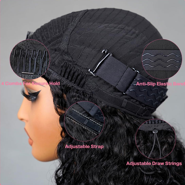 [No Code Needed] 3 In 1 Curly Half Wig Human Hair Flip Over Glueless Wig with Drawstrings
