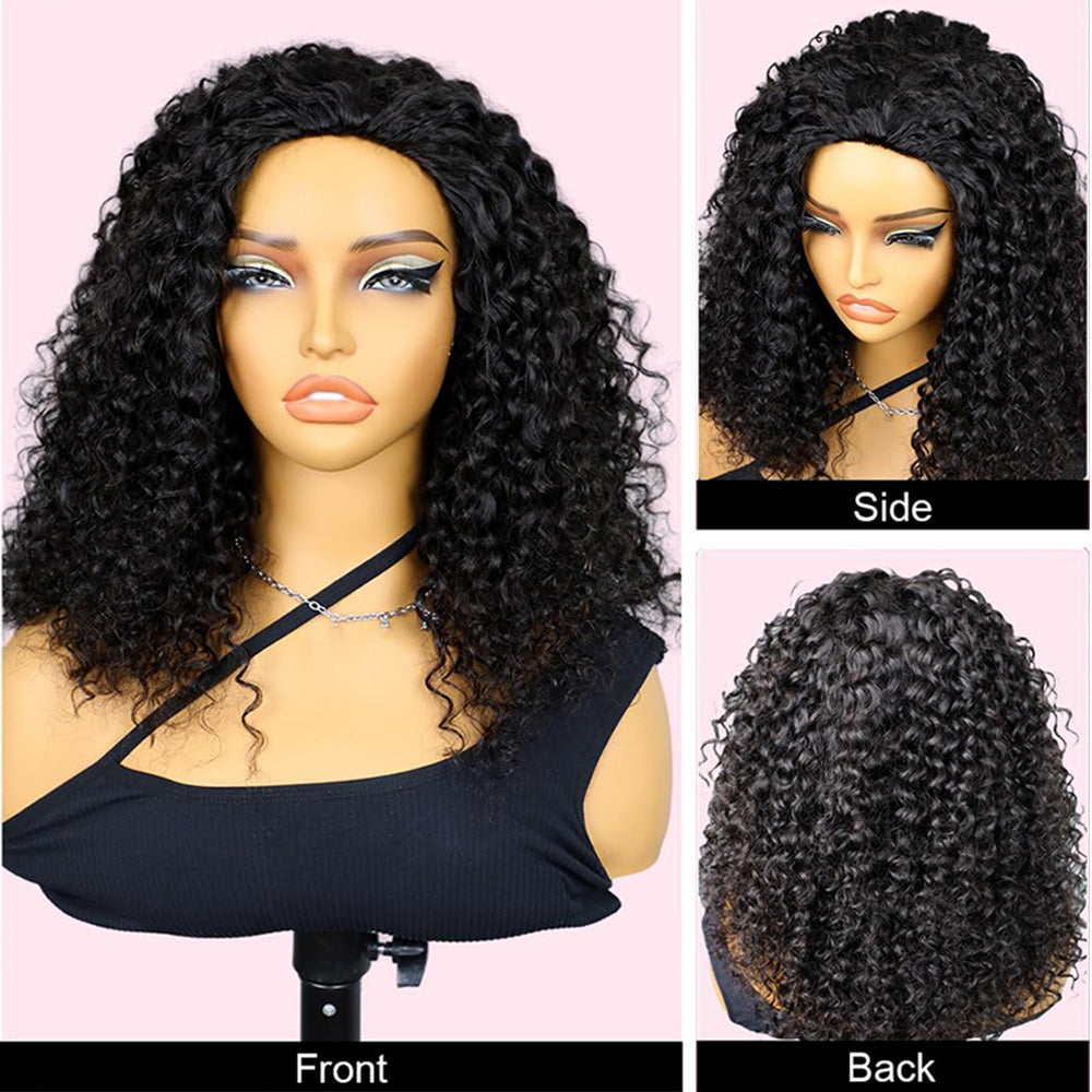 [No Code Needed] 3 In 1 Curly Half Wig Human Hair Flip Over Glueless Wig with Drawstrings