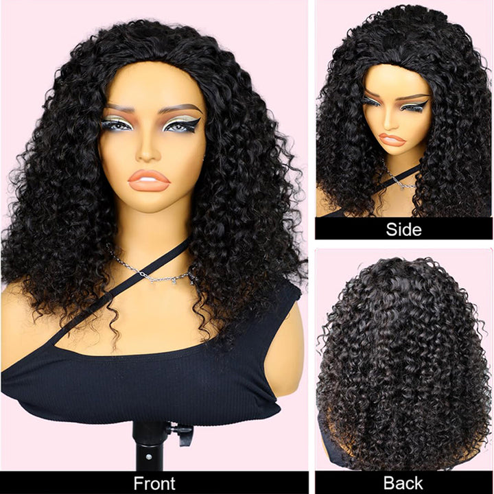 [No Code Needed] 3 In 1 Curly Half Wig Human Hair Flip Over Glueless Wig with Drawstrings