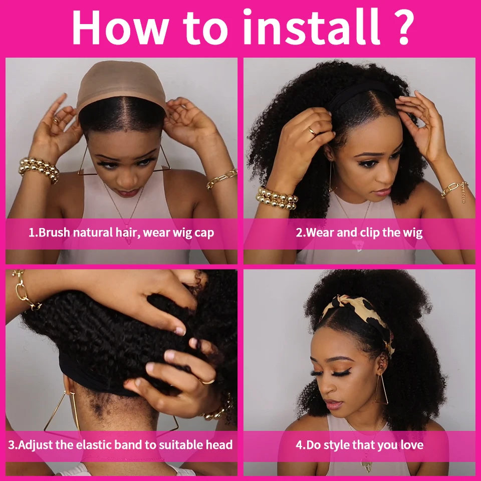 BlingHair Kinky Curly Headband Human Hair Wig No Code Needed