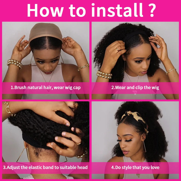 BlingHair Kinky Curly Headband Human Hair Wig No Code Needed
