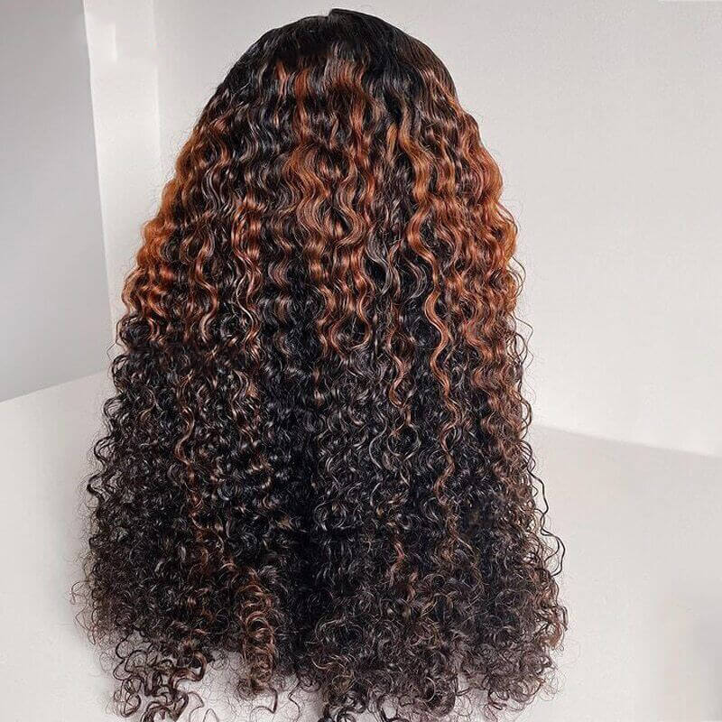 Curly Lace Closure Wig Highlight Brown Colored Lace Frontal Human Hair Wigs