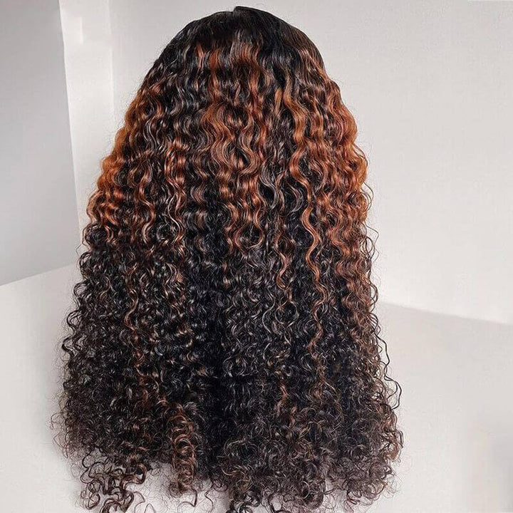 Curly Lace Closure Wig Highlight Brown Colored Lace Frontal Human Hair Wigs