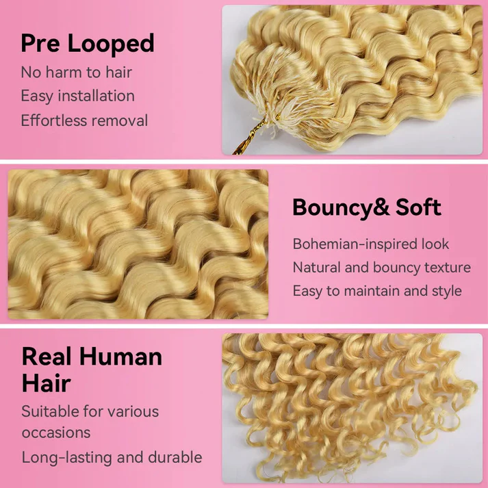 Bling Hair New In #613 Deep Wave Crochet Human Hair Extensions Designed for Miracle Knots Boho Braids Plush Texture Time-Saving Wear