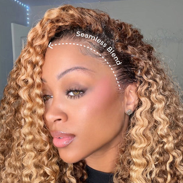 [No Code Needed] 3 In 1 Half Wig | Burmese Curly Highlight 4/27 Color Wear Go Half Wig With Elastic Drawstring Flip Over Wig