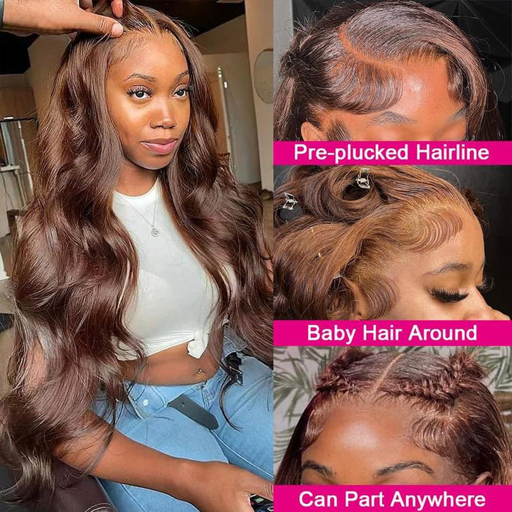 Bling Hair Brown Lace Front Human Hair Wigs Color #4 Body Wave 13x4 13x6 Lace Frontal Wig 180% Density