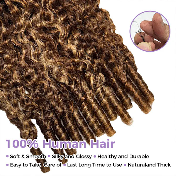Bling Hair New In Highlight 4/27 Burmese Curly Crochet Human Hair With Miracle Knots for Easy Install[No Code Needed]