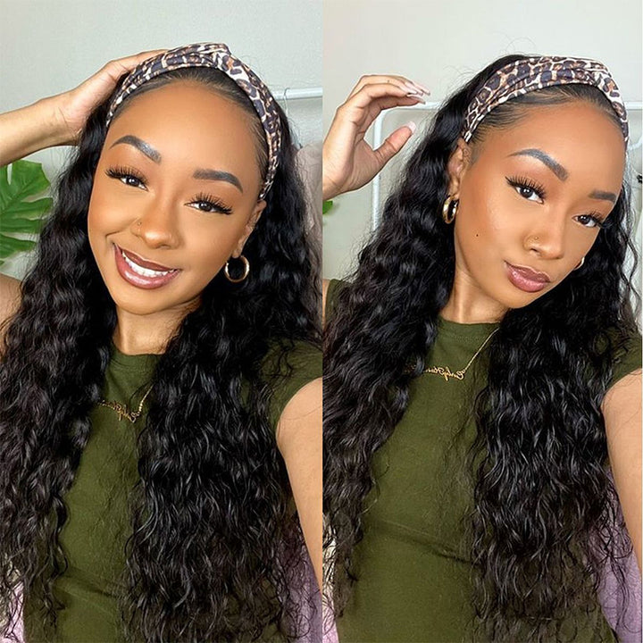 [No Code Needed] Deep Wave Human Hair Half Wig With Drawstring 3 IN 1 Seamless Clip Ins