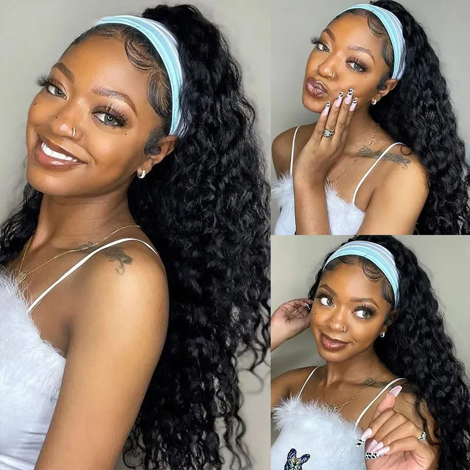 Super Sale Deep Wave Headband Human Hair Wigs