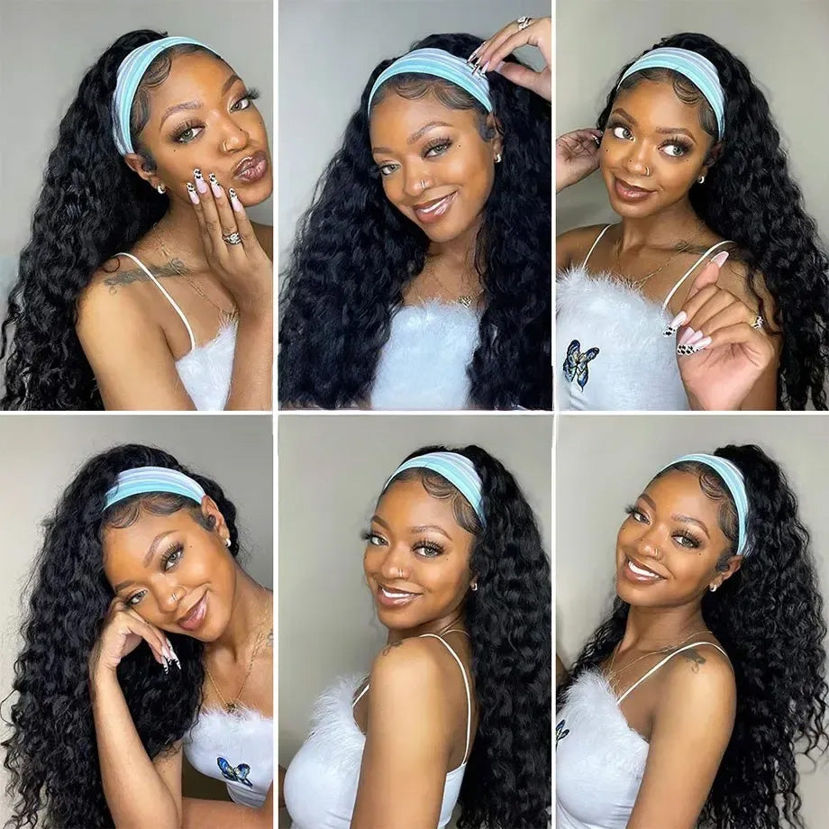 Super Sale Deep Wave Headband Human Hair Wigs